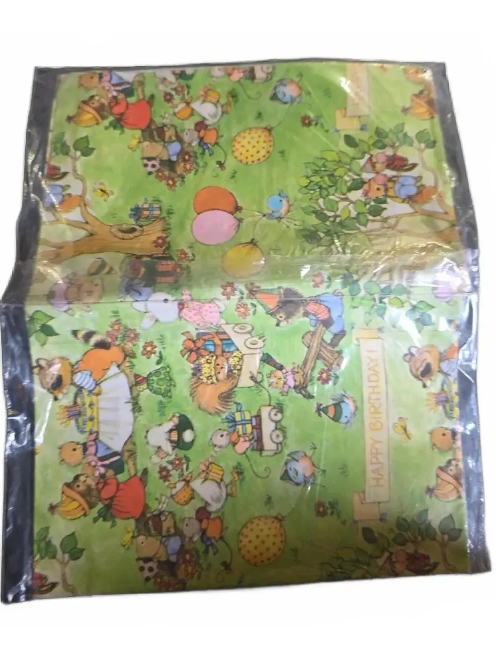 Vintage Buzza Juvenile Birthday Gift Wrap Two Big Sheets 20x30in Animals Green